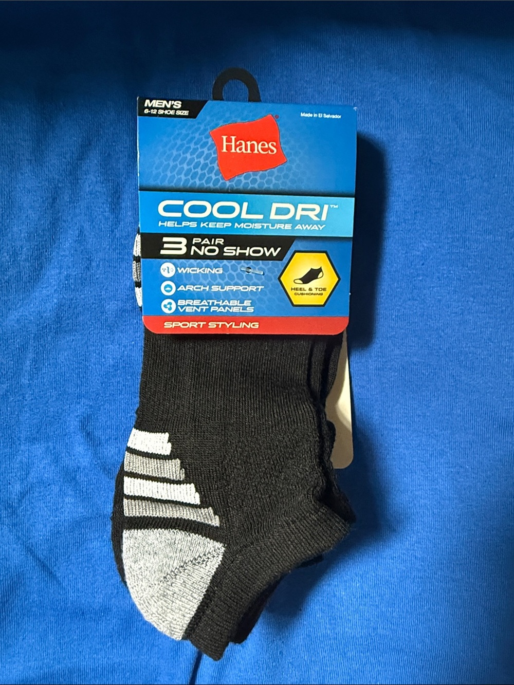 Hanes Men’s Black No-Show Athletic Socks with Gray Accents - 3 Pair Pack